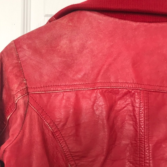 Much Loved Bershka 100% Red Leather Jacket - Picture 7 of 8